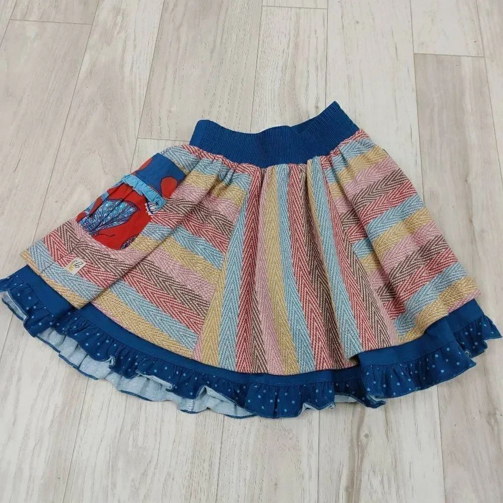 Wild Flowers School Spirit Skirt Girls Size 6 Striped Polka Dot Ruffle Floral.